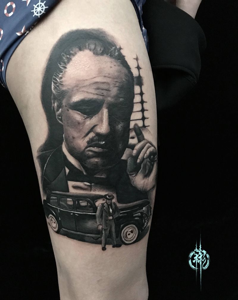 小凯作品纹身图片_腿部欧美写实新传统纹身图案