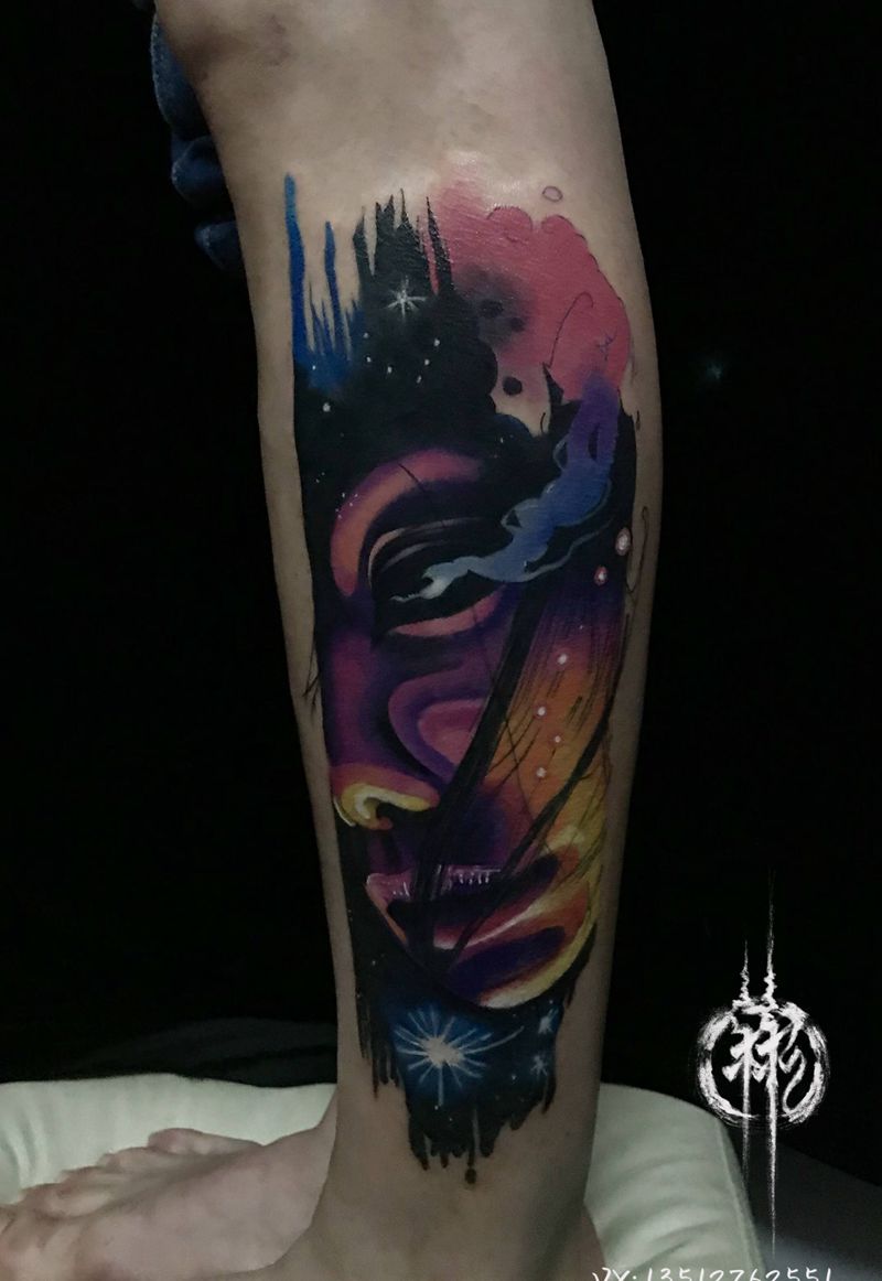 小钦作品纹身图片_腿部脚部欧美写实水彩纹身图案