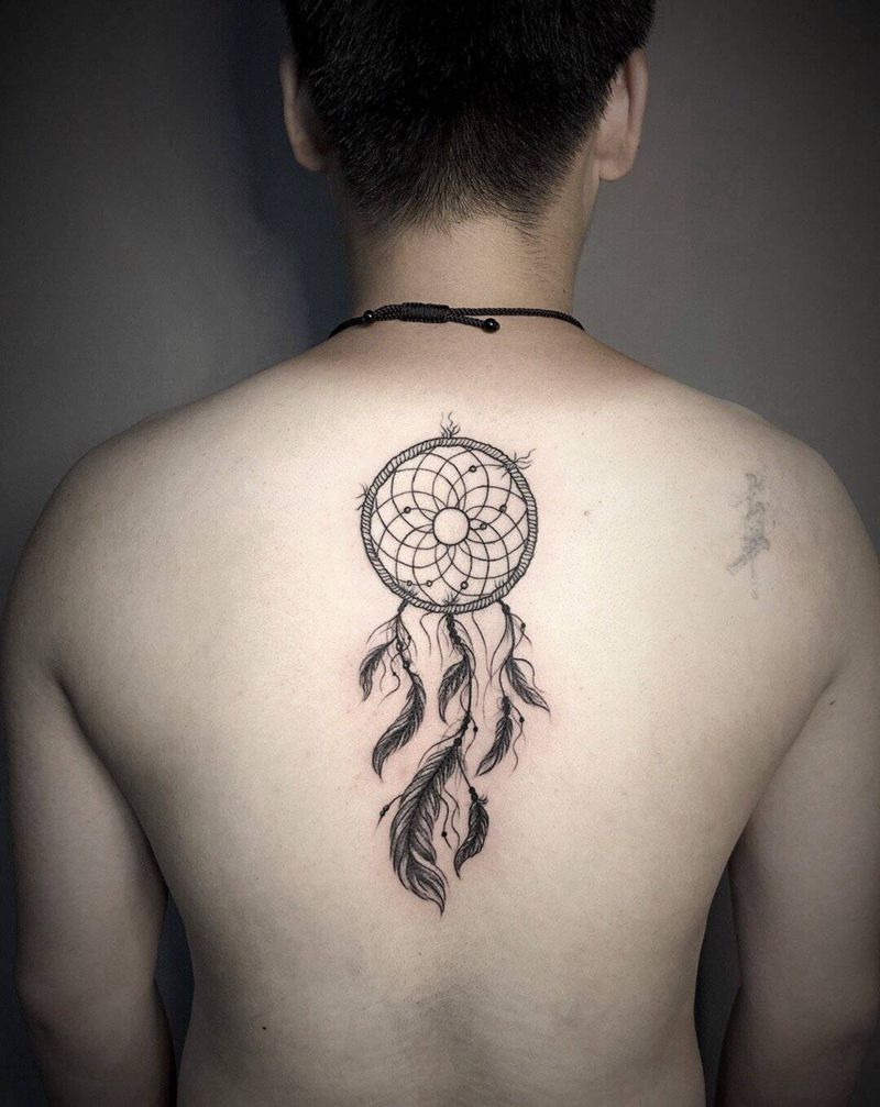 捕梦网纹身图片_背部纹身图案