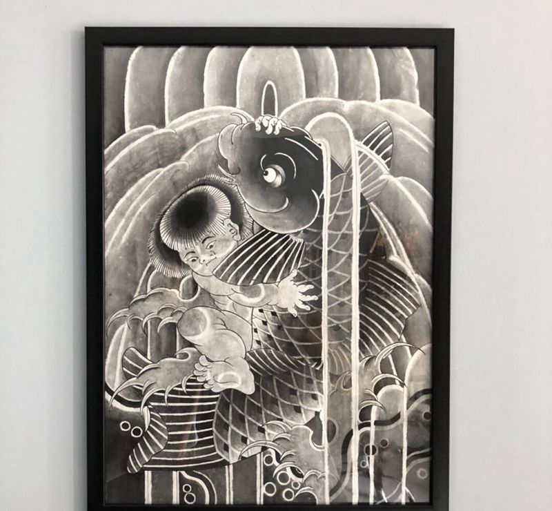 金太郎治鲤纹身图片_老传统老传统手稿日式手稿鲤鱼手稿纹身图案