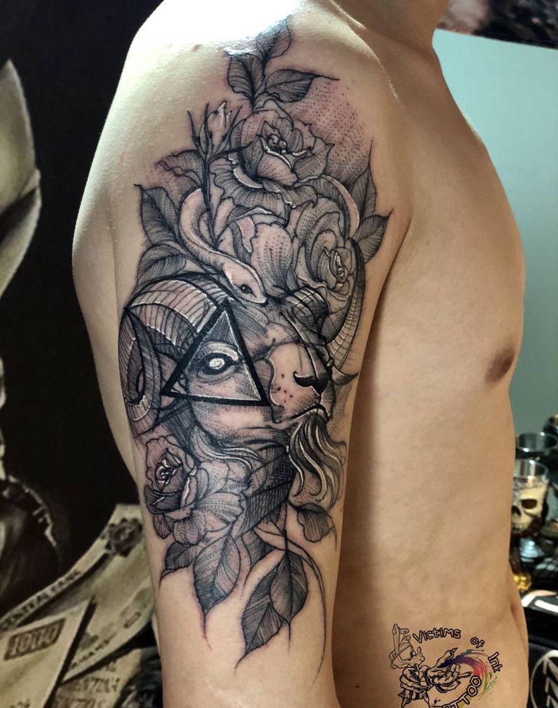 羊蛇纹身图片_手臂纹身图案