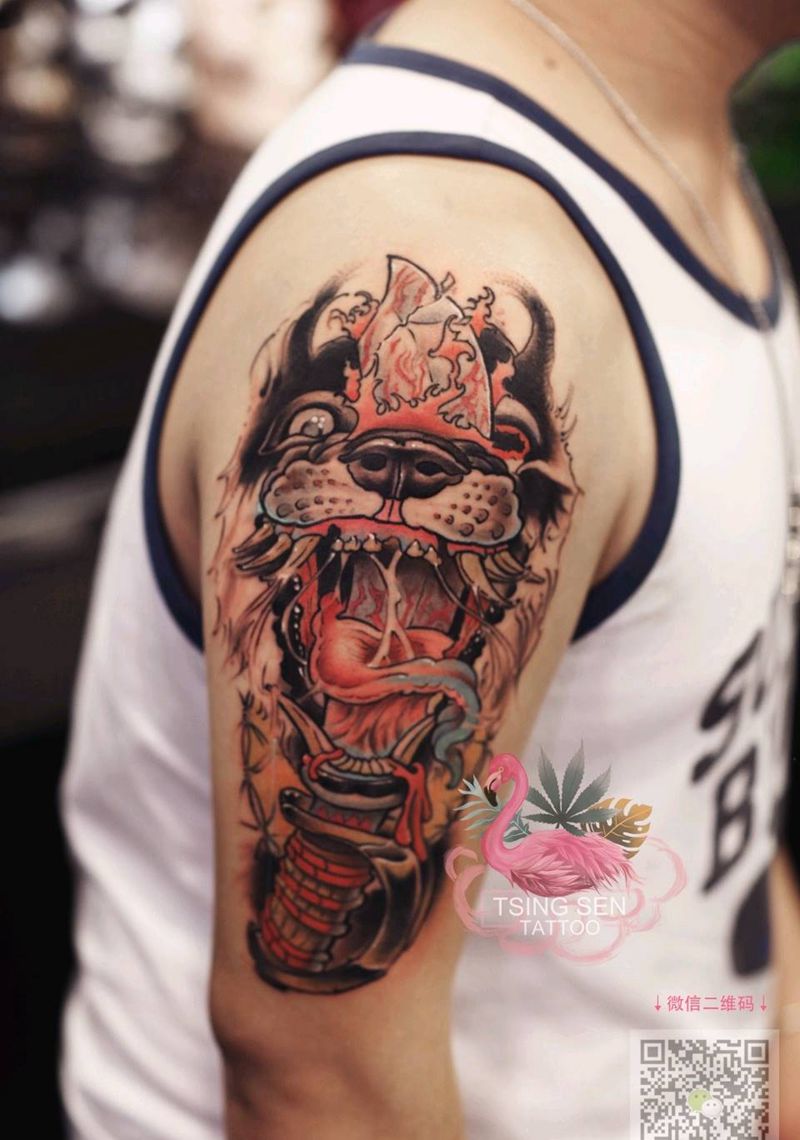 狗纹身图片_手臂动物成品纹身图案