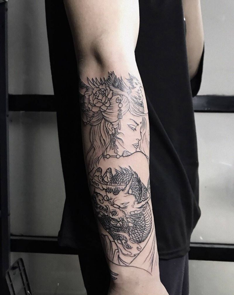 艺妓线条纹身图片