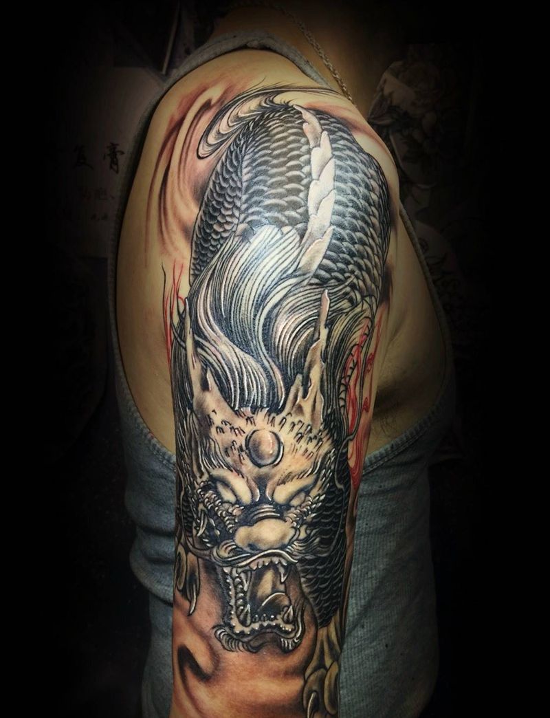 麒麟纹身图片_成品手臂传统动物纹身图案