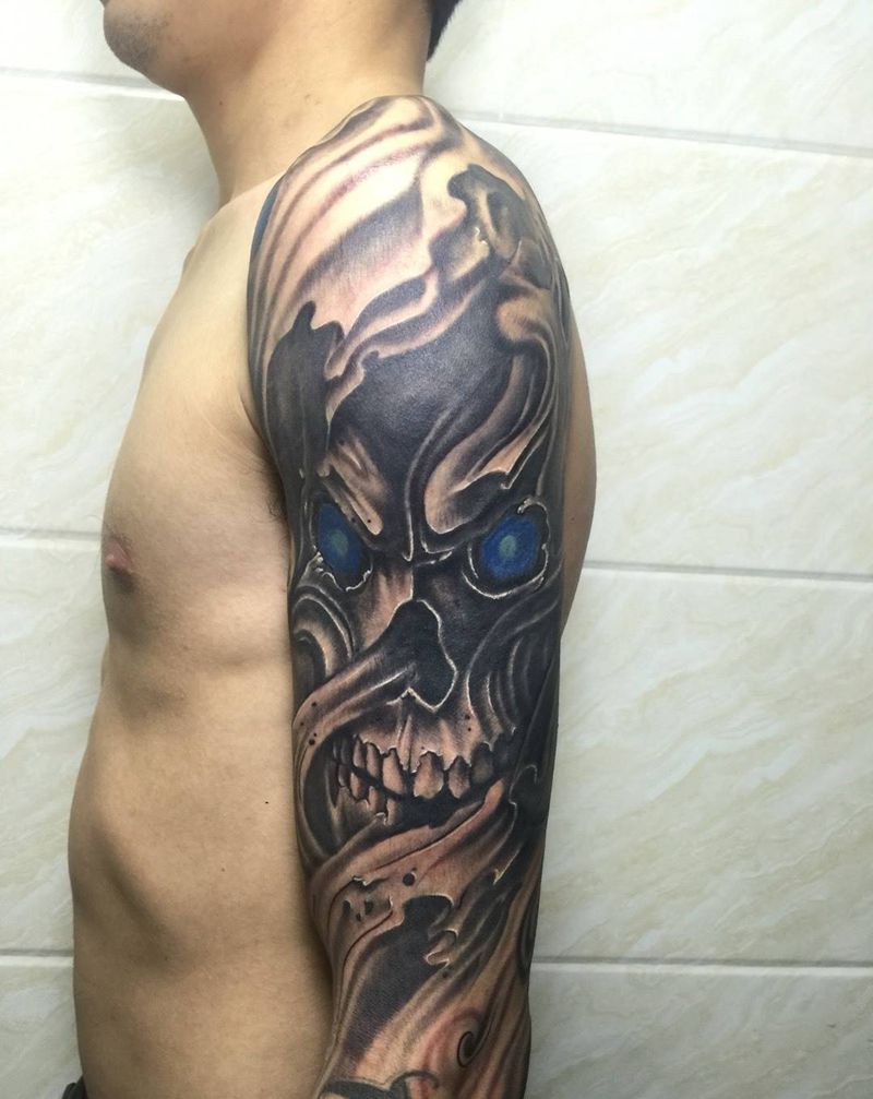 骷髅纹身图片_成品手臂欧美鬼神纹身图案