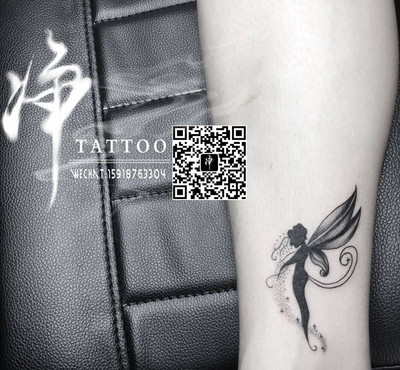 小精灵纹身纹身图片_成品脚部腿部欧美清新人物鬼神纹身图案