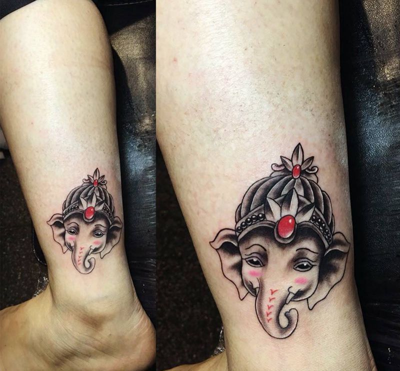 象神纹身图片_腿部清新动物纹身图案