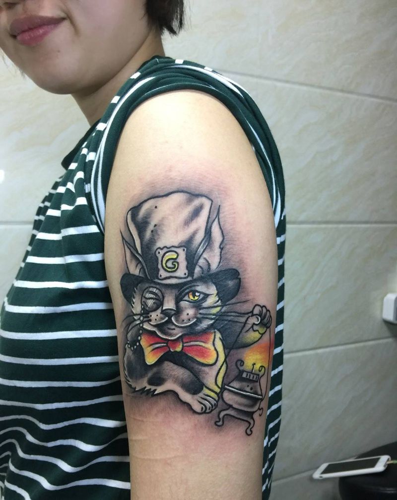 猫咪纹身图片_成品手臂欧美动物纹身图案