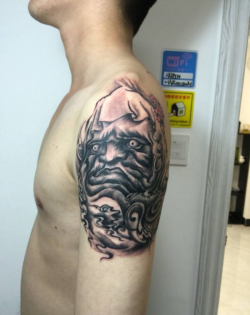 达摩、旧图修改纹身图片_成品传统手臂鬼神纹身图案