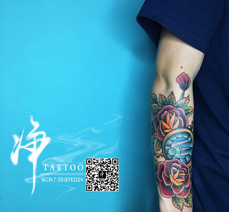 彩色小图纹身图片_Old school植物几何字符图腾欧美写实手臂成品手稿纹身图案