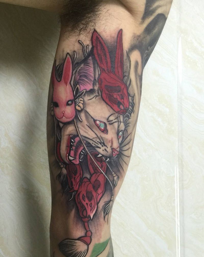 猫纹身图片_成品手臂欧美动物纹身图案