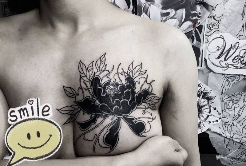 牡丹，遮盖，未完成纹身图片