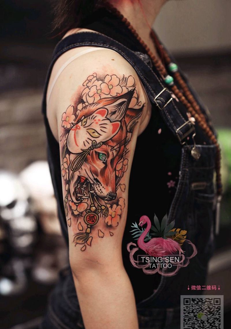 狐狸纹身图片_手臂清新动物成品纹身图案