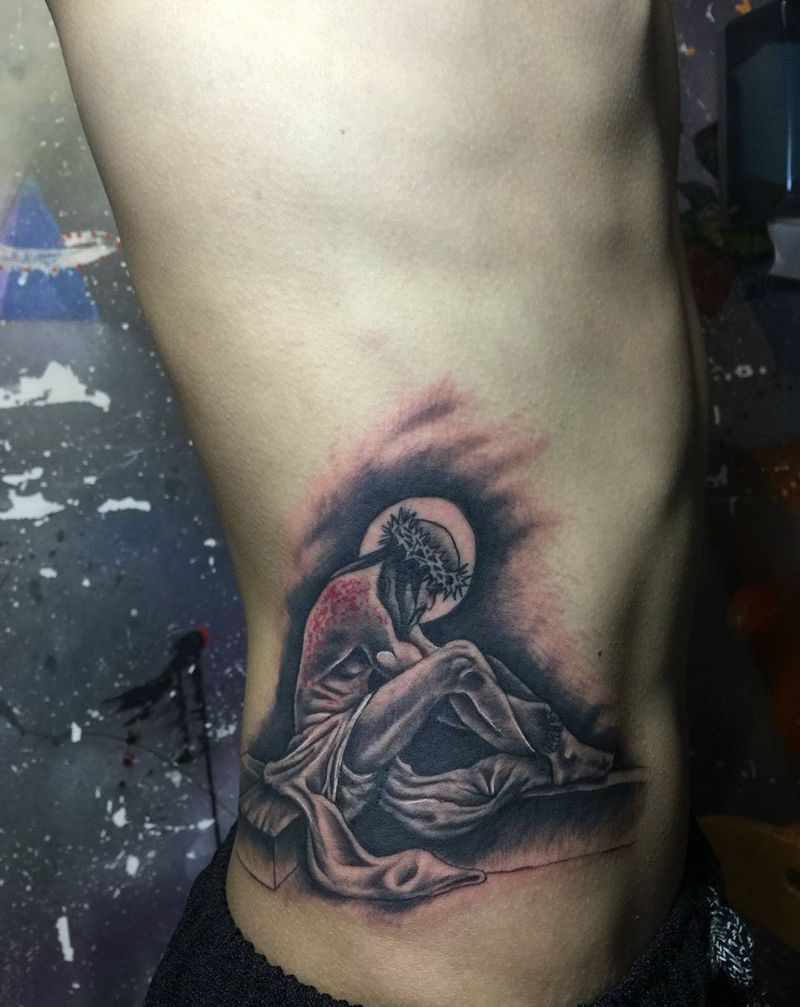 耶稣纹身图片_成品腰部欧美人物纹身图案