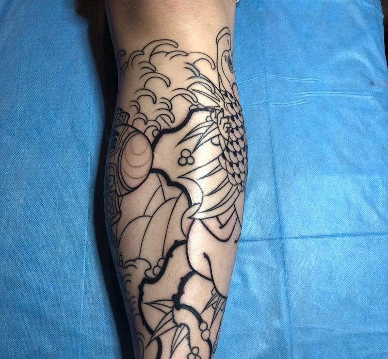 七福神【惠比寿】包小腿纹身图片