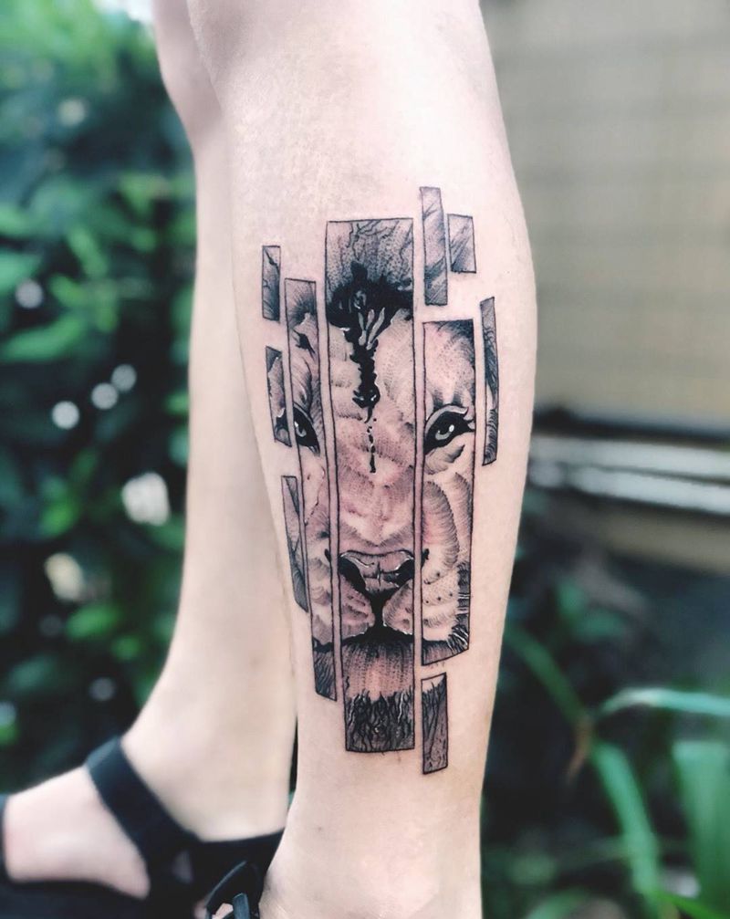 方块狮子纹身图片