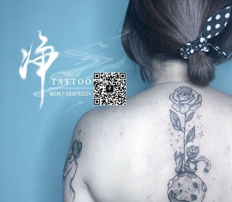 小王子纹身图片_成品背部欧美清新几何字符人物鬼神宗教动物纹身图案