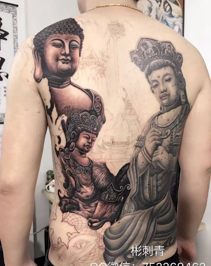 家庭生肖佛系列满背 未完待续纹身图片