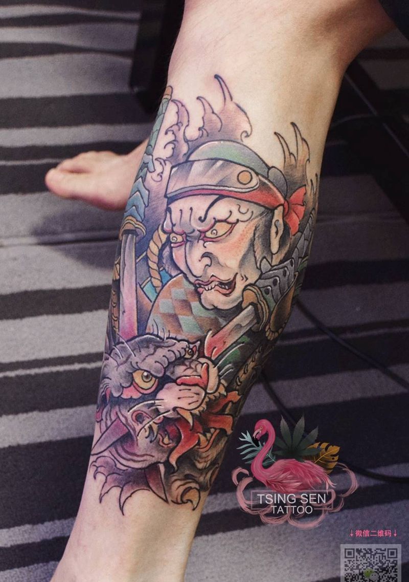 武士纹身图片_手臂动物人物成品纹身图案
