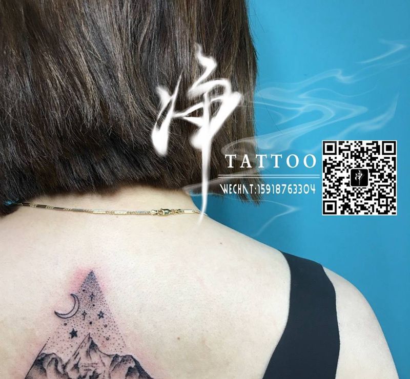 小清新山纹身图片_原创欧美清新腿部成品纹身图案