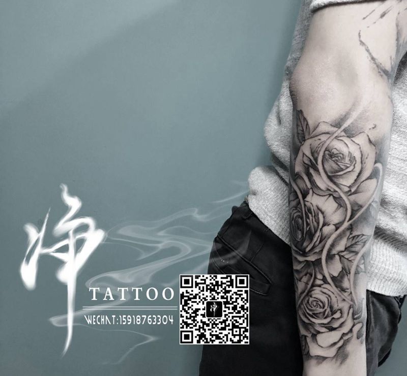 玫瑰花纹身图片_成品手臂手部欧美写实清新植物纹身图案
