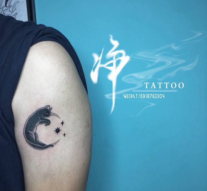 情侣纹身纹身图片_手部手臂点刺新传统猫情侣小清新纹身图案