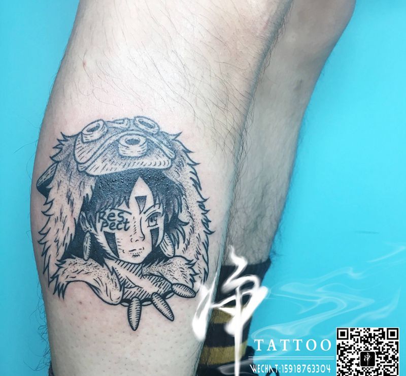 幽灵公主纹身图片_成品脚部欧美肖像写实贴纸人物鬼神宗教情侣纹身图案