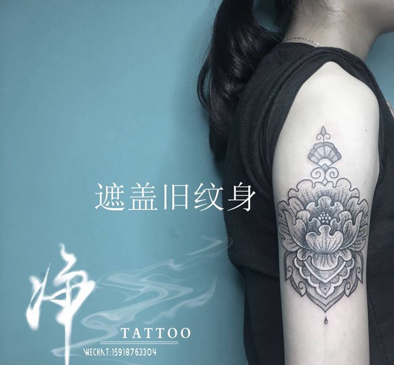遮盖纹身图片_遮盖花臂植物几何欧美手臂成品纹身图案