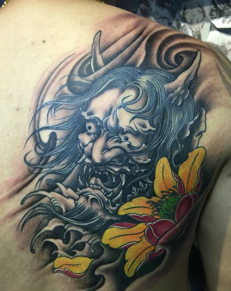 般若纹身图片_成品背部传统鬼神纹身图案