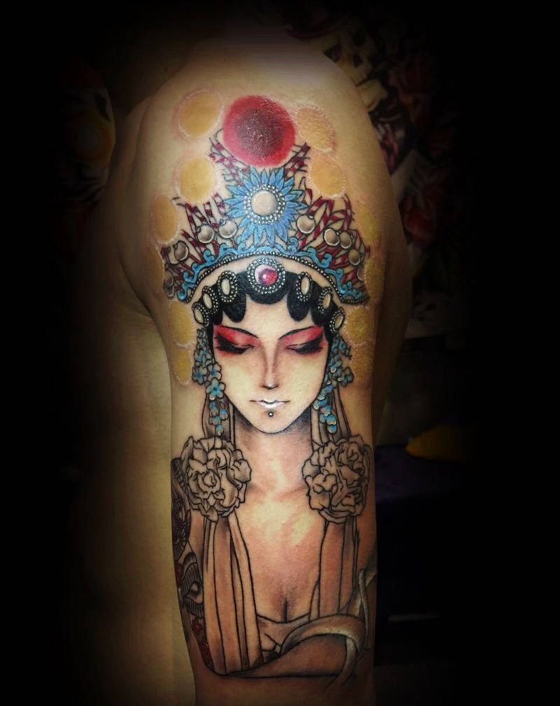 花旦纹身图片_手臂传统人物纹身图案