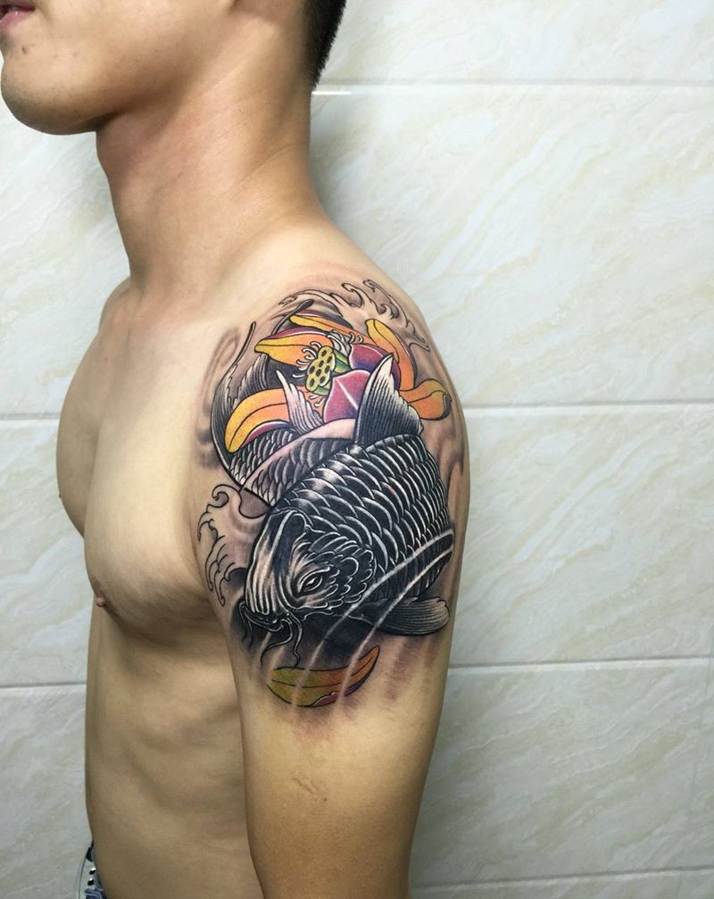 鲤鱼、修改旧图纹身图片_成品手臂传统纹身图案