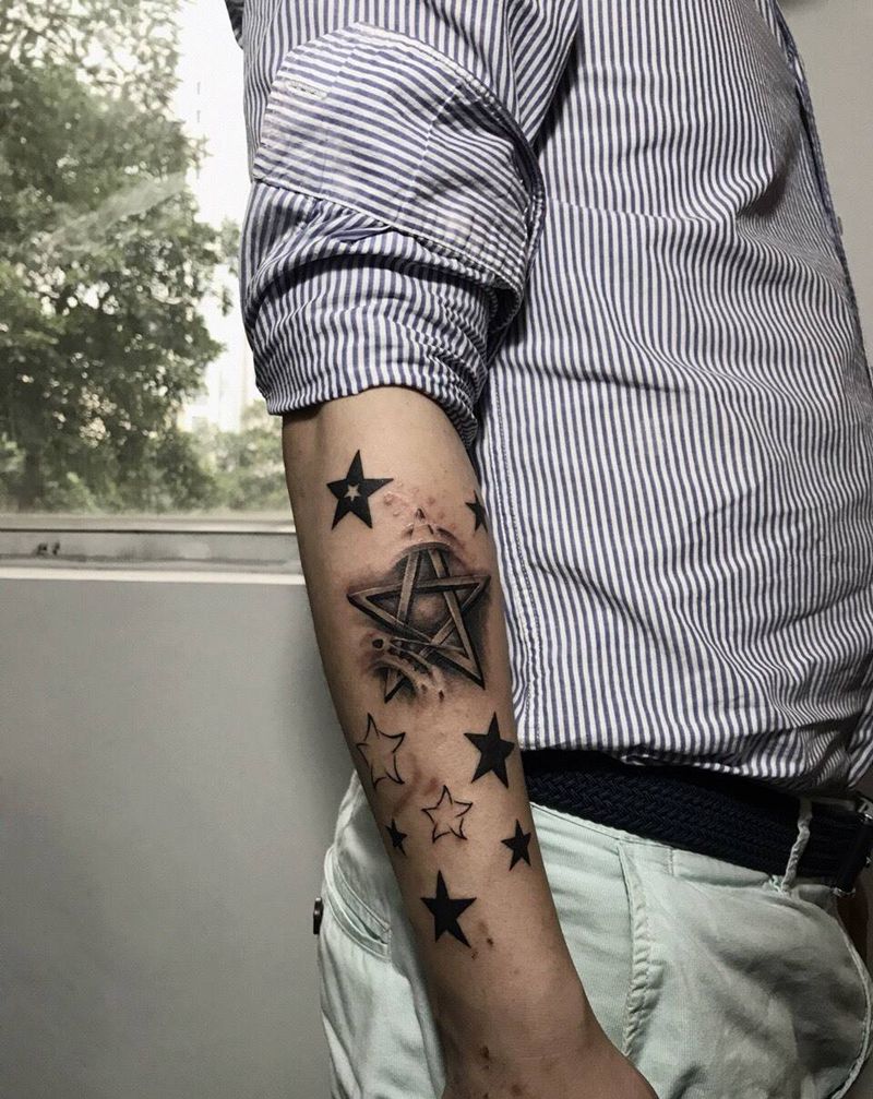 五角星,疤痕遮盖纹身图片