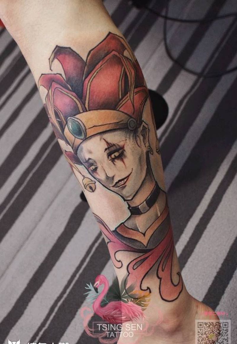 小丑纹身图片_手臂人物原创成品纹身图案