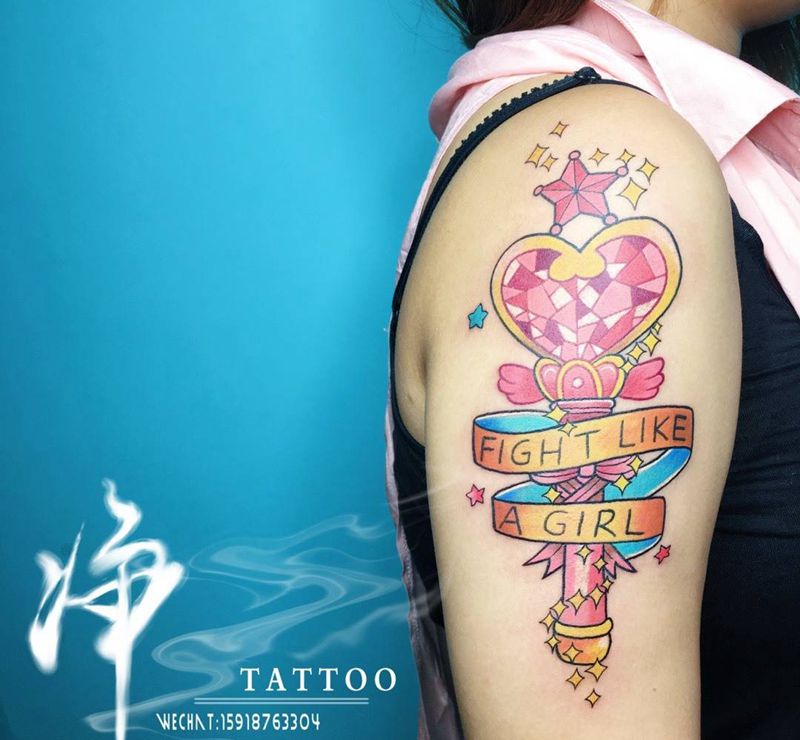 魔法棒纹身图片_成品手臂欧美贴纸人物字符植物图腾原创宗教纹身图案