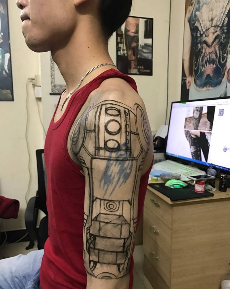 机械遮盖图腾作品纹身图片