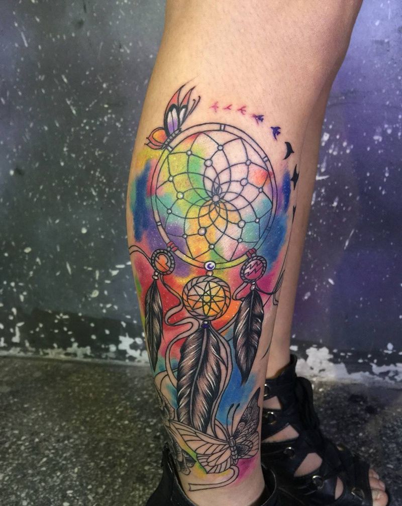 捕梦网纹身图片_成品腿部静物原创纹身图案