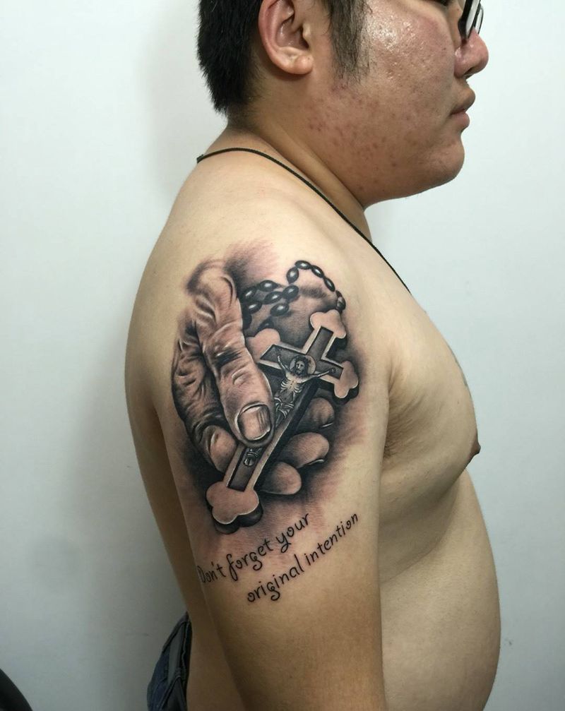 十字架纹身图片_成品手臂欧美宗教纹身图案