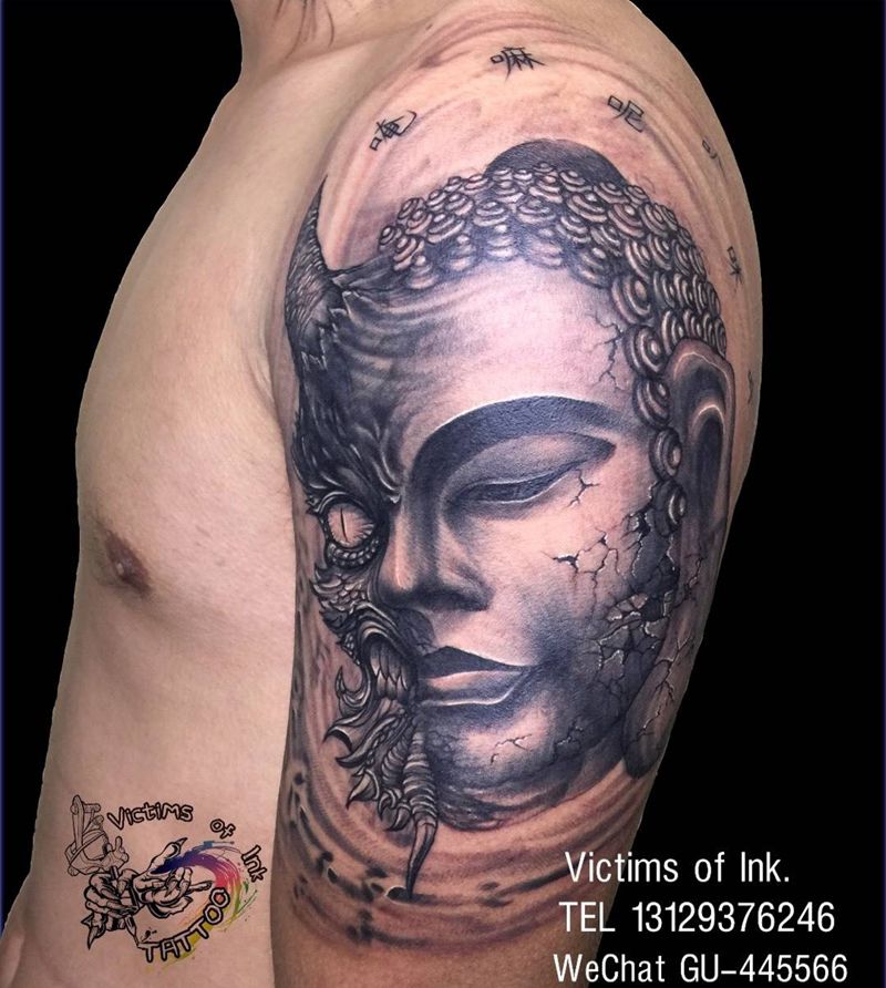 佛魔纹身图片_成品手臂传统原创纹身图案