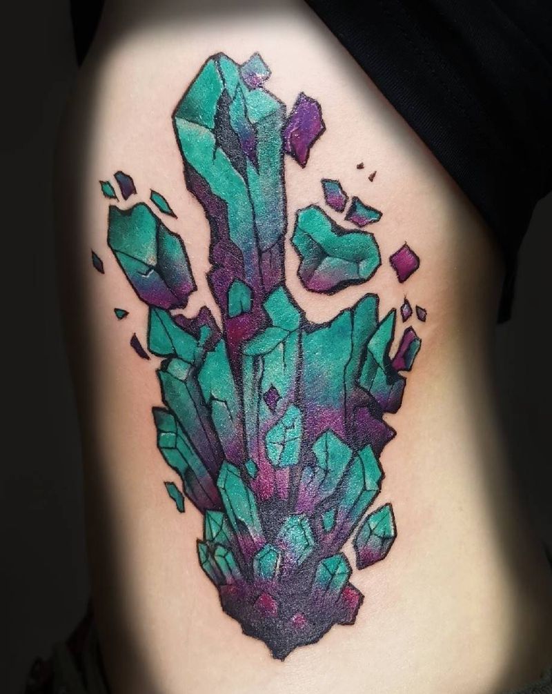 梦中的水晶世界纹身图片_腰部New School水彩水晶New school水彩纹身图案