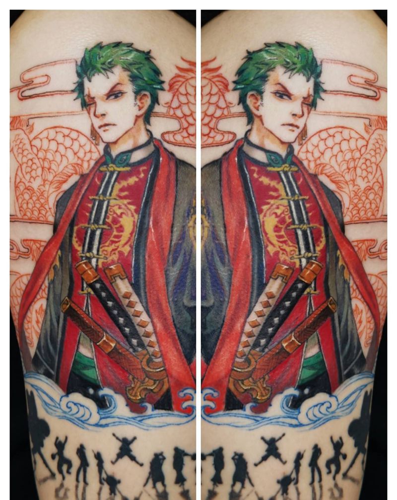 国风索隆纹身图片_手臂New School国风索隆海贼王纹身图案