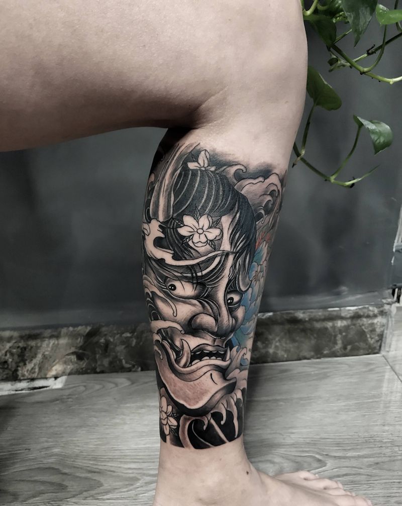 般若纹身图片_腿部纹身图案