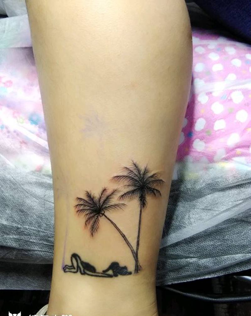 椰子树为本店作品。纹身图片