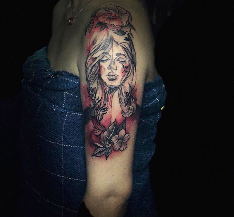 美女纹身。纹身图片_手臂欧美写实纹身图案
