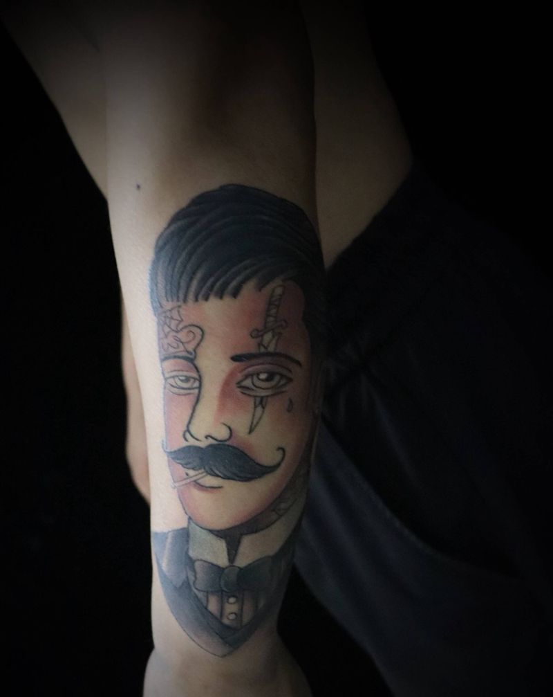 老学校之～社会你胡子哥。纹身图片_Old School纹身图案