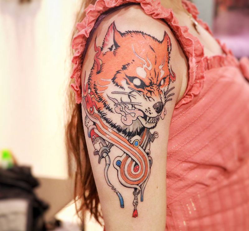 柴犬纹身图片_手臂狗纹身图案