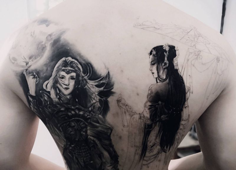 半背进度纹身图片_背部纹身图案