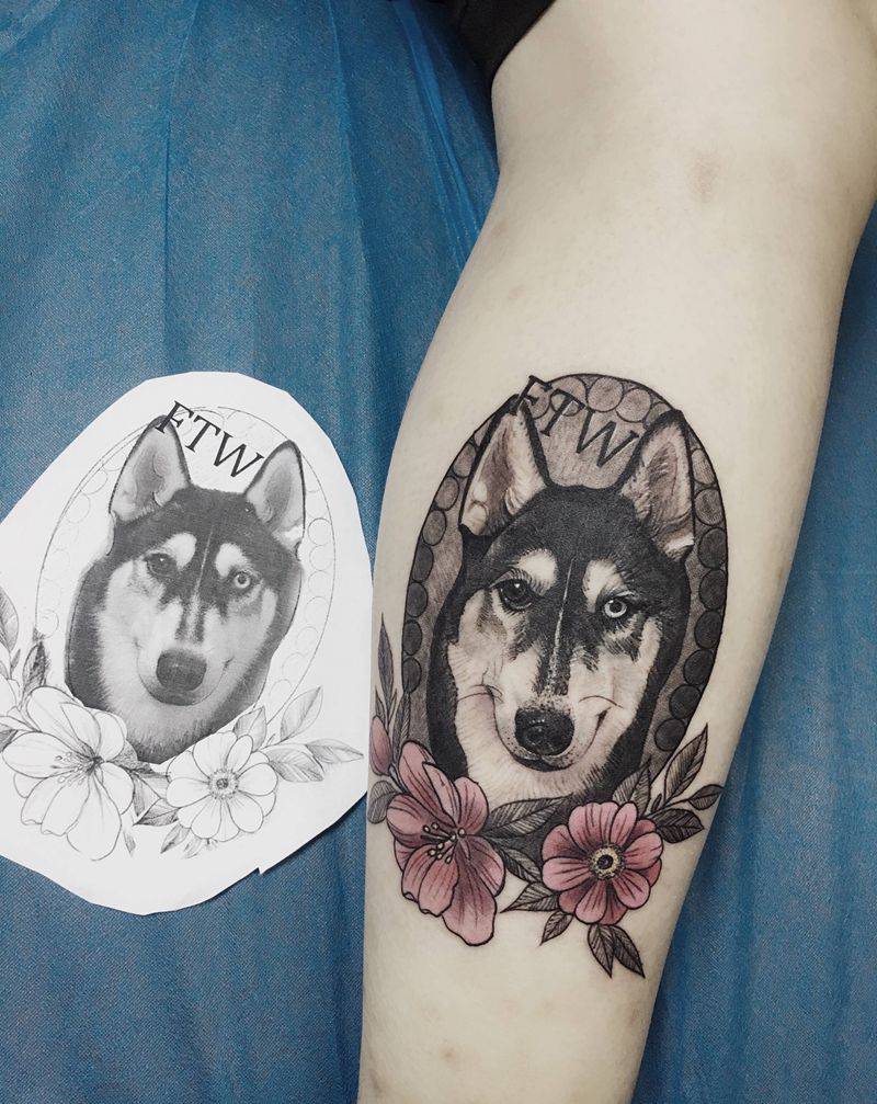 狗纹身图片_欧美写实新传统纹身图案