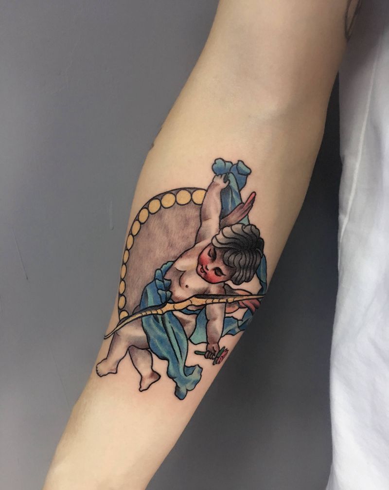 丘比特纹身图片_手臂New School纹身图案