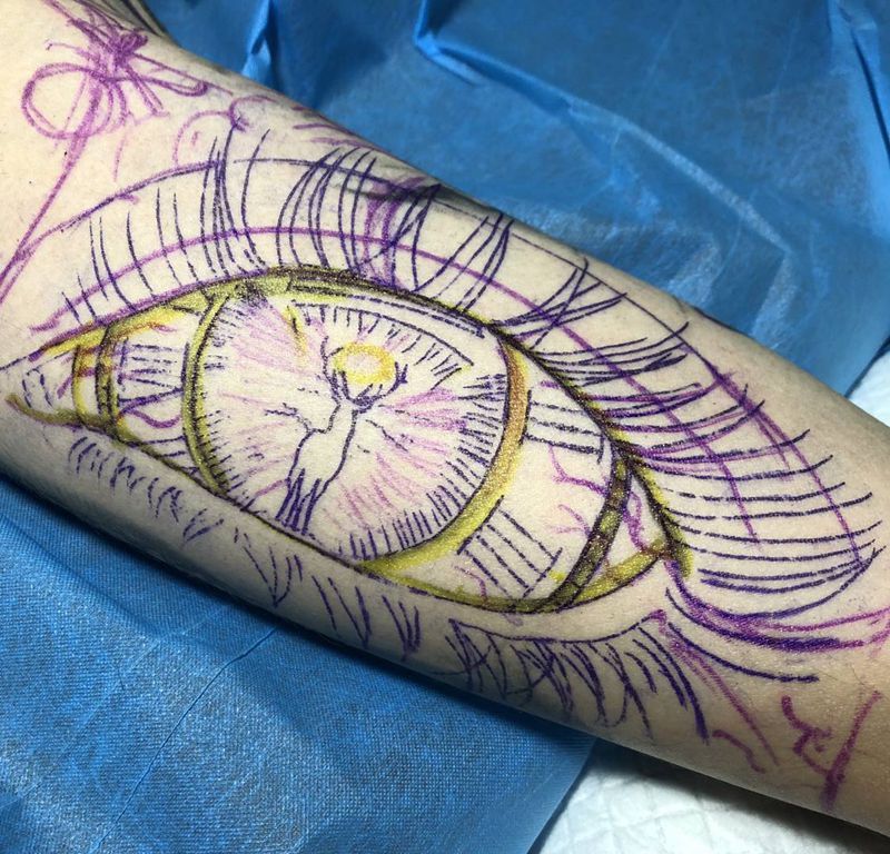 眼睛纹身图片_手臂欧美写实纹身图案