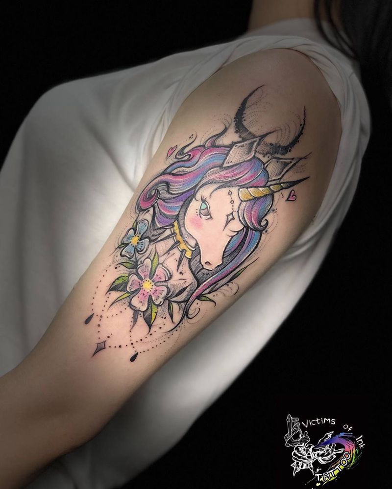 独角兽纹身图片_手臂纹身图案